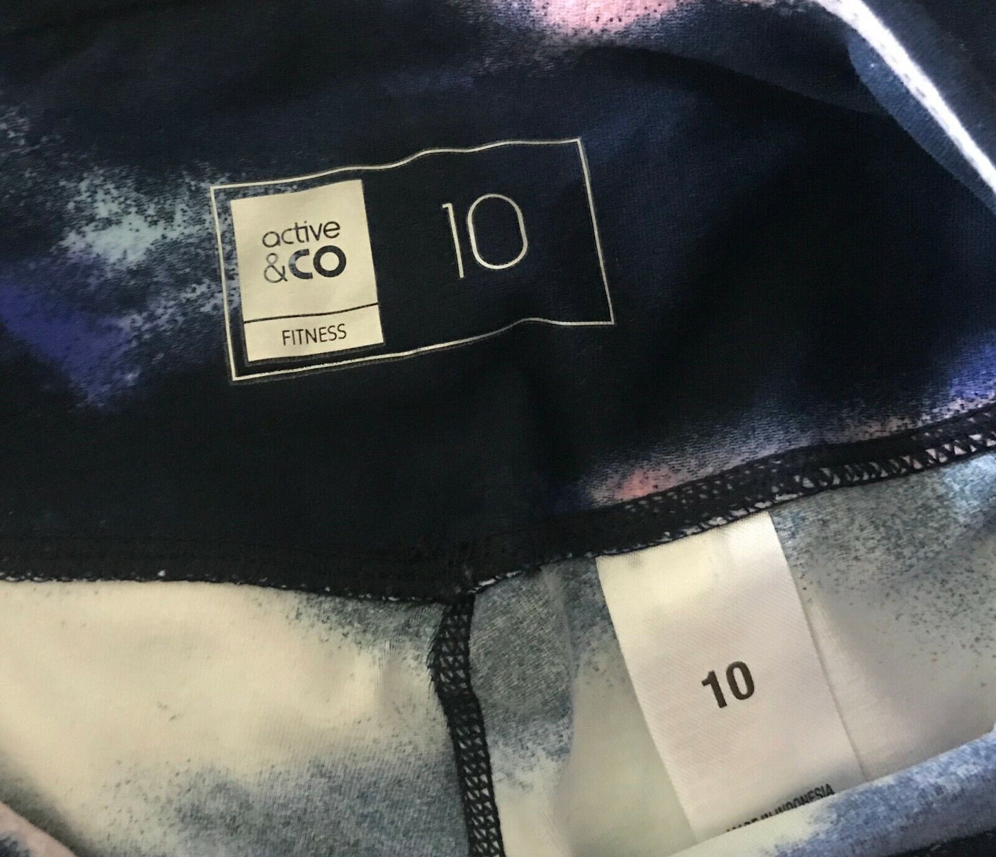 ACTIVE & CO Leggings Blue & Pink Print Long Sports Size 10 Gym Activewear Pants