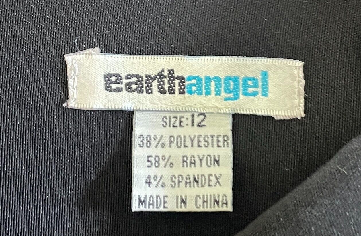 EARTH ANGEL Jacket Zip Front Short Black Stretch Zip On Sleeve Size 12