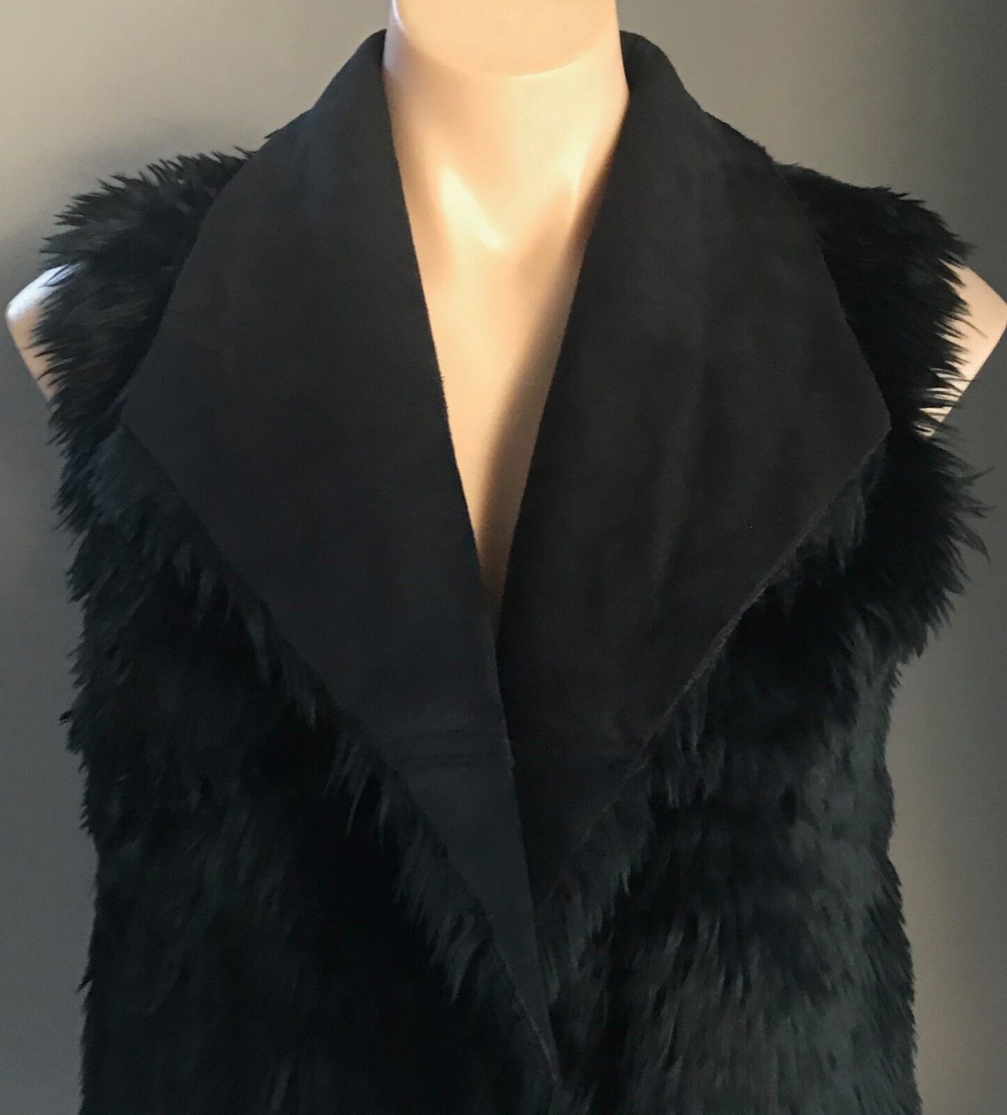 DRAPE VEST Black Faux Suede & Fur Reversible Sleeveless Ladies Size 8 - 10