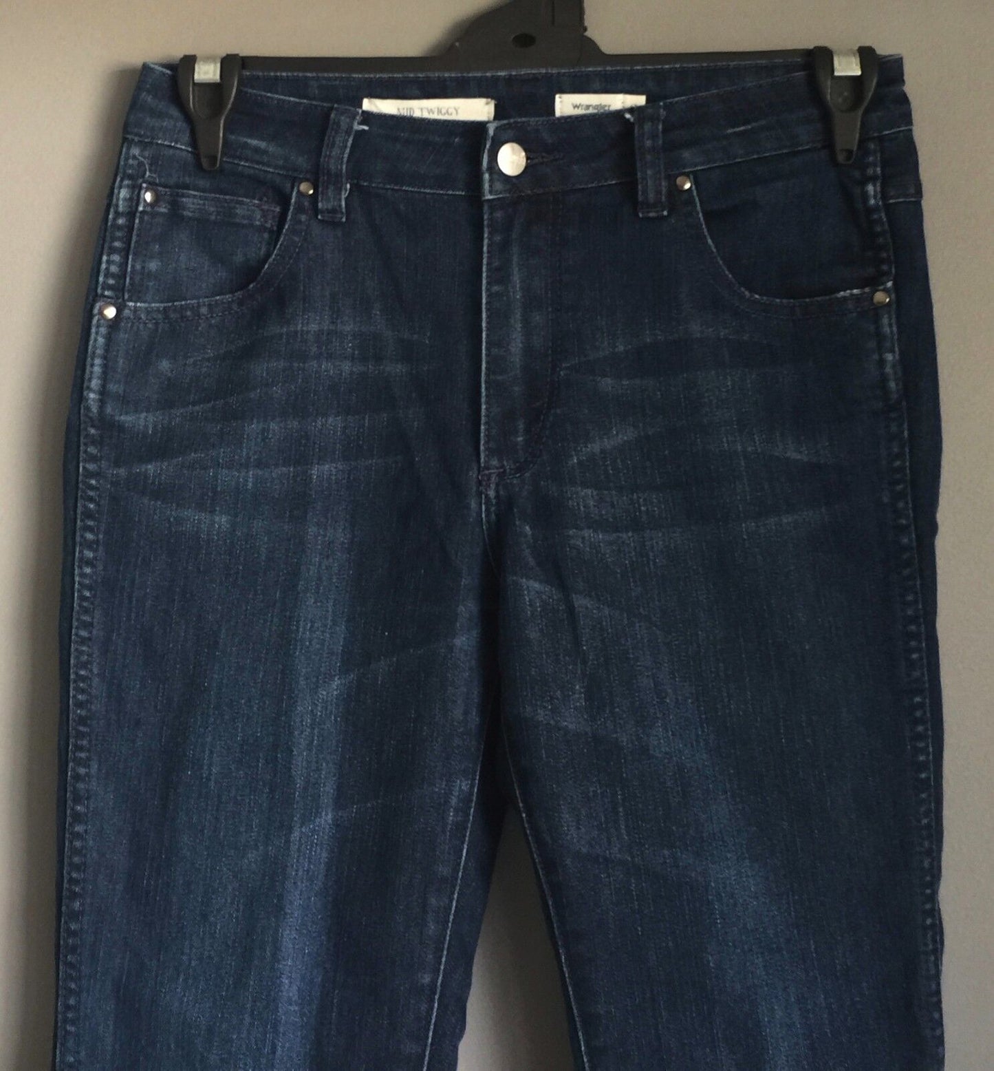 WRANGLER "Mid Twiggy" Cut Off Blue Denim Skinny Leg Rollup Vintage Size 10 Jeans