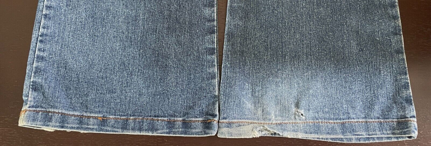 T&M JEANS Mid Blue Denim Boot Leg Distressed Hem Zip Pockets Size 14 Jeans