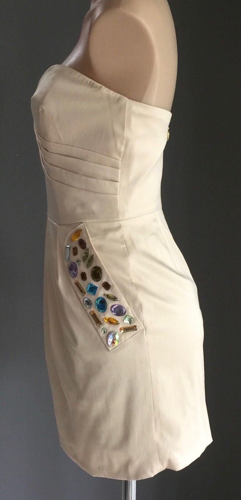 MINI Strapless Dress Soft Gold Jewel Embellished Shiny Satin Ladies Size 12 NEW