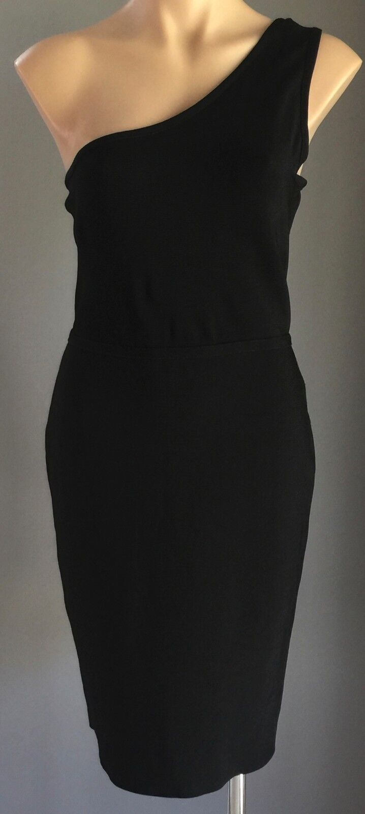 BCBGMAXAZRIA Bodycon Dress Black One Shoulder Frock Size L 10 14 NEW