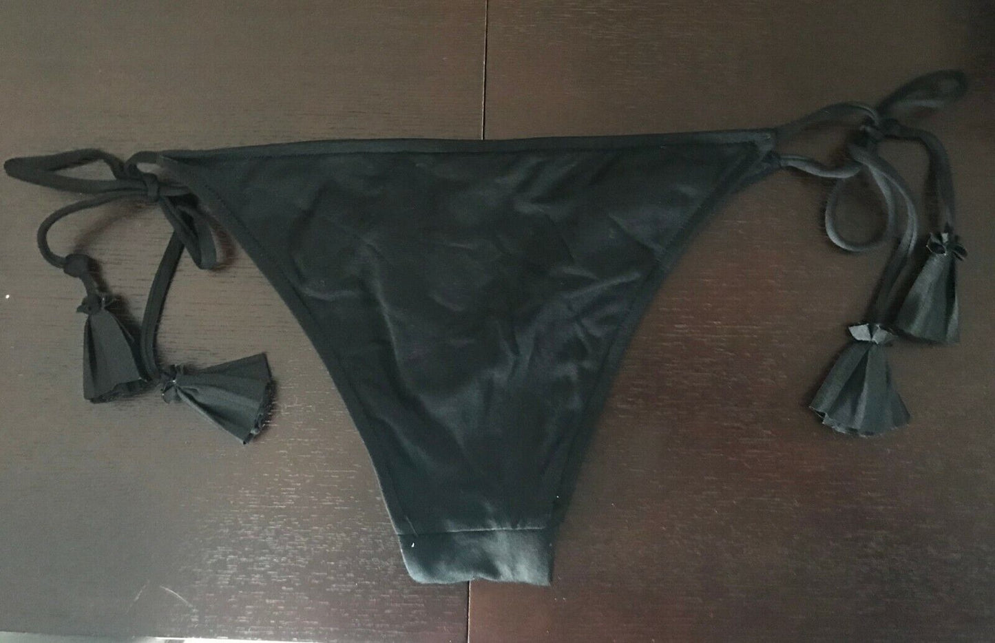 SEAFOLLY Bikini Bottom Black Brazilian Side Tie Tassels Pants ONLY Size 10 Swim
