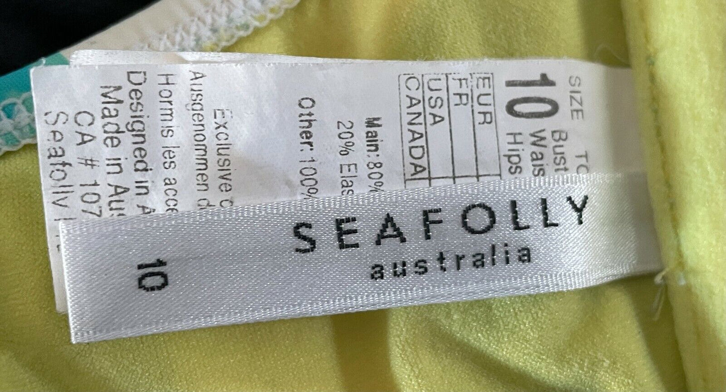 SEAFOLLY Bikini Top Face It High Neck Graphic Print Halter Tank Size 10