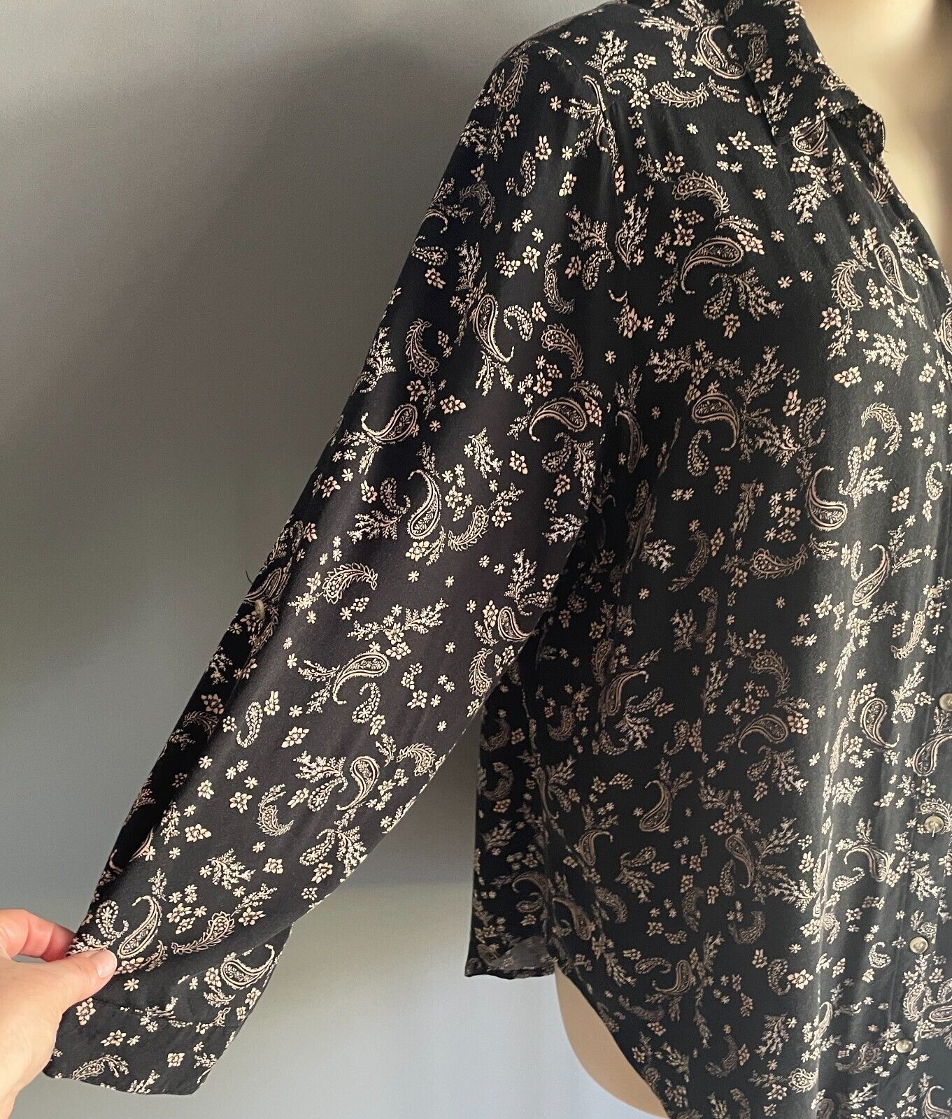 BEME Blouse Black Blush Pink Paisley Adjust Sleeve Hi Low Hem Top Plus Size 20