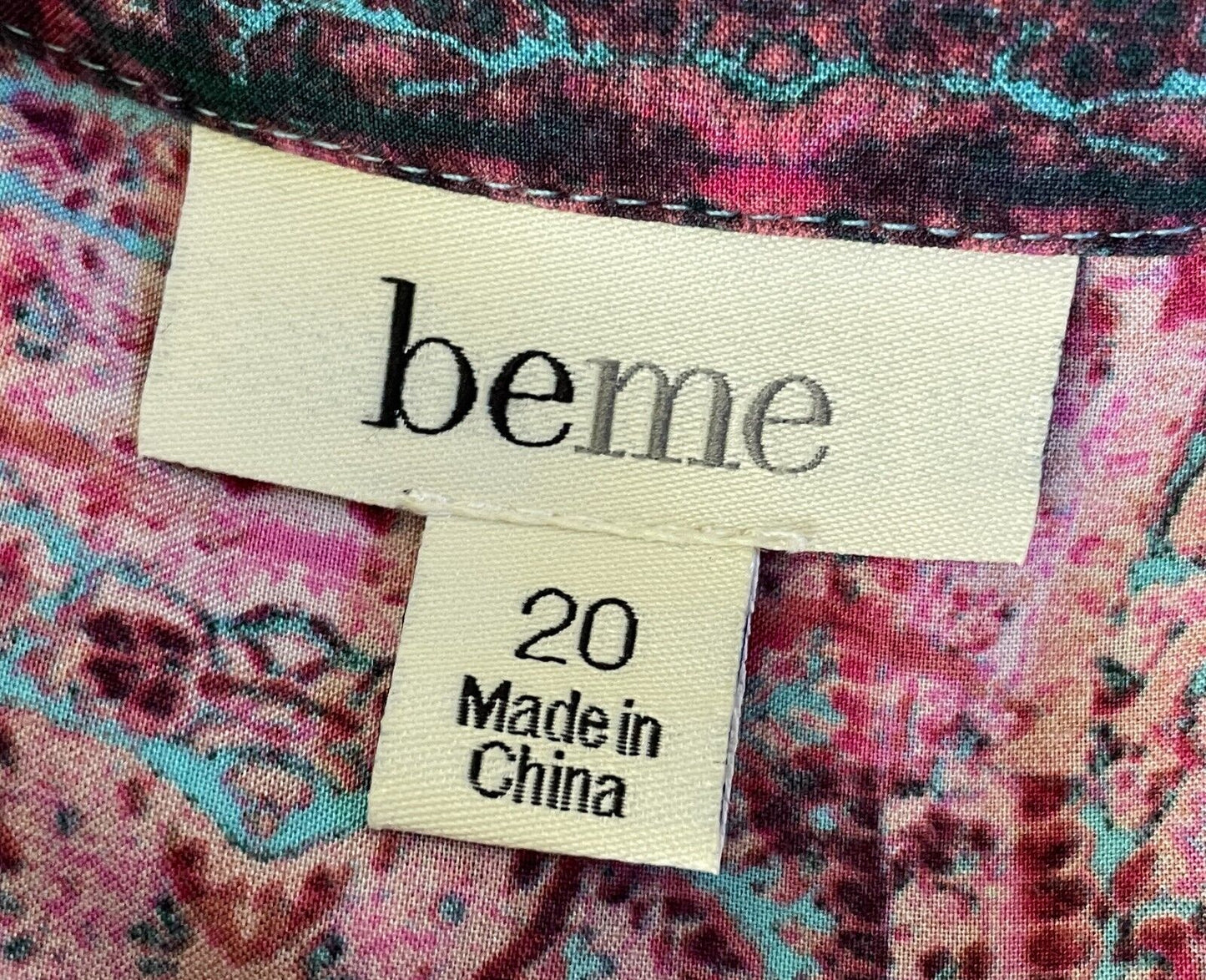BEME Blouse Colourful Print Adjustable Sleeves Collar Button Front Plus Size 20