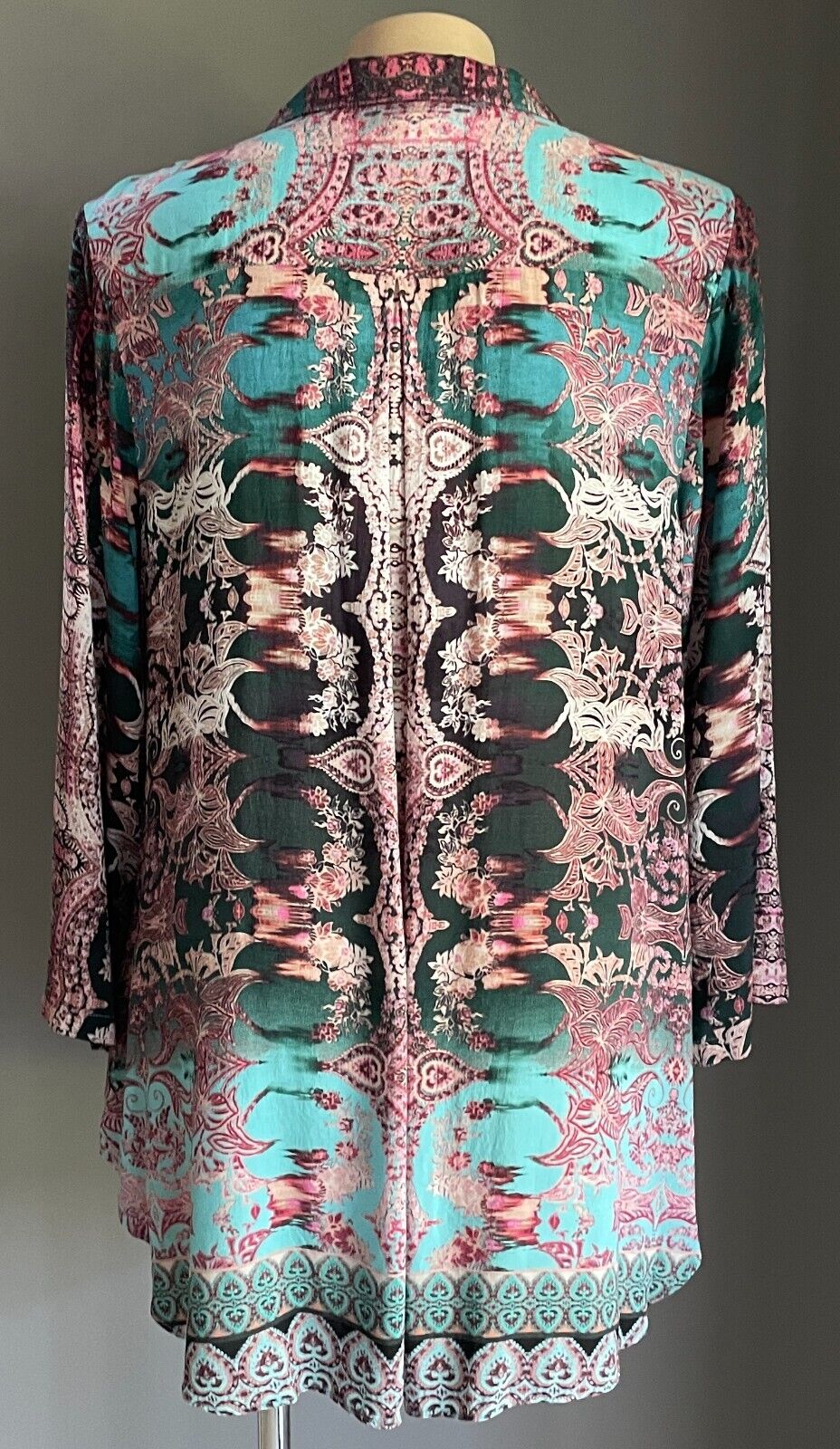 BEME Blouse Colourful Print Adjustable Sleeves Collar Button Front Plus Size 20