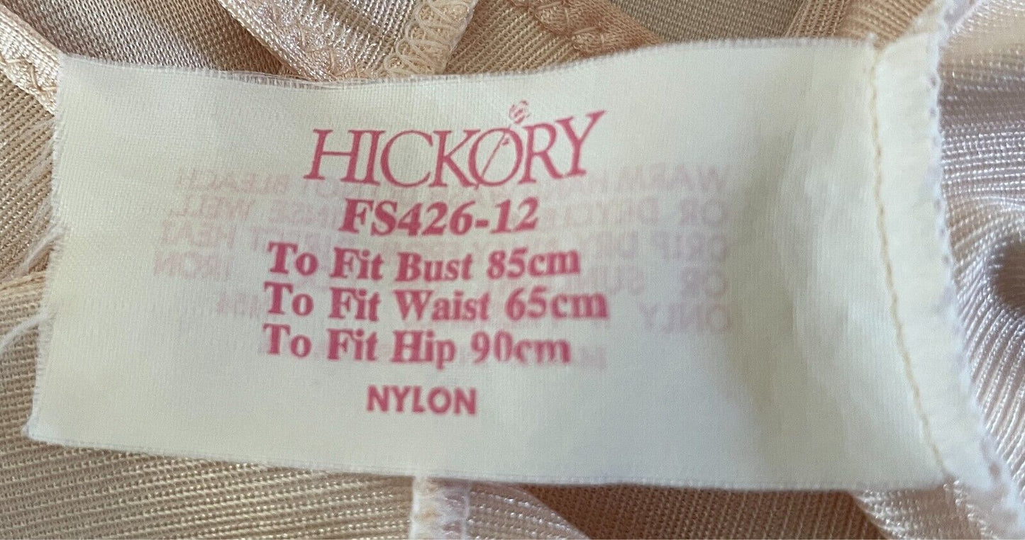 HICKORY Petticoat Beige Full Slip Size 12 Lace Trim Fixed Straps Nylon
