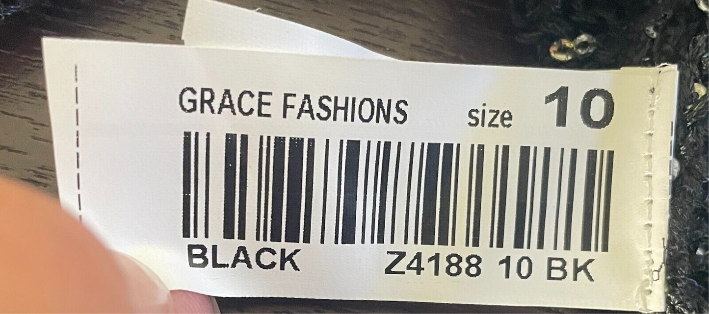 GRACE Fshions Black Chunky Knit Waterfall Cardigan All Over Sequin Trim Size 10