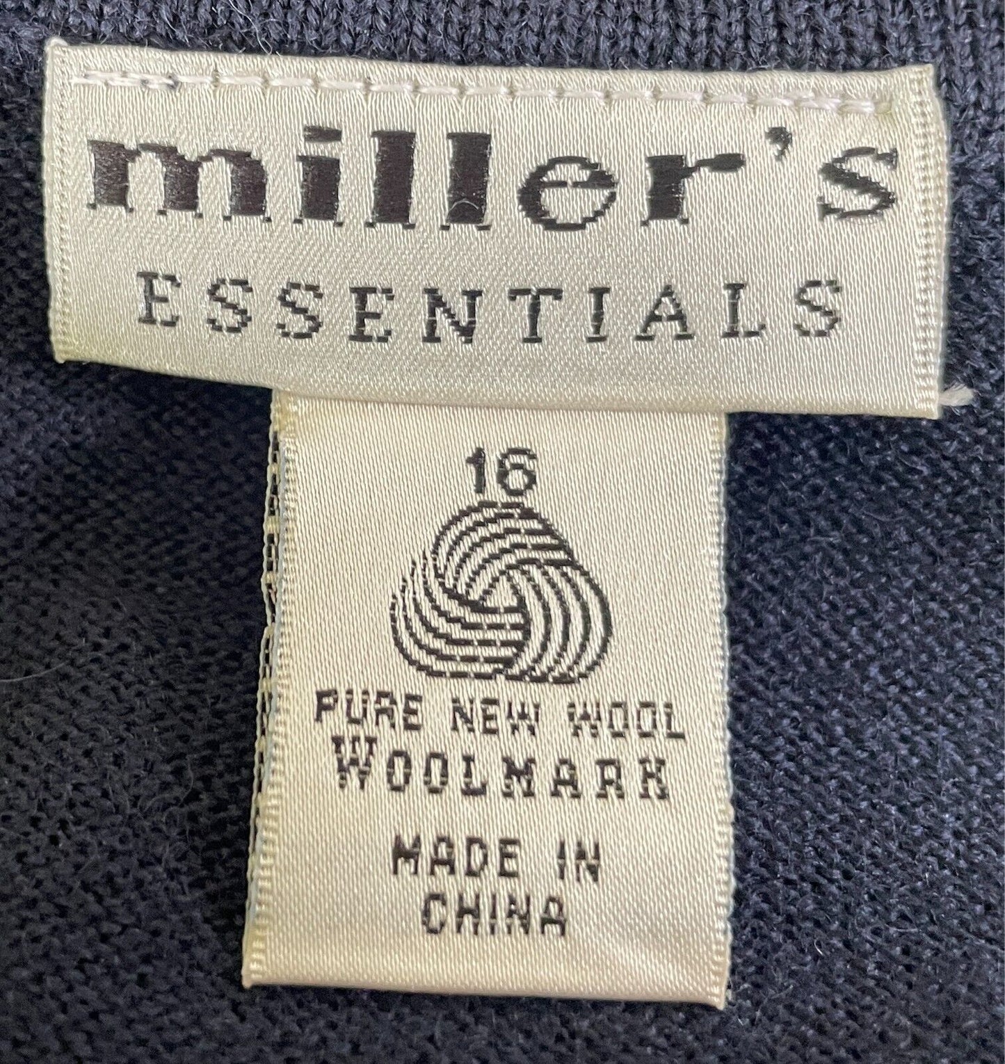 MILLERS Sleeveless Fine Wool Knit Vest Size 16 V-Neck Stretch Knit
