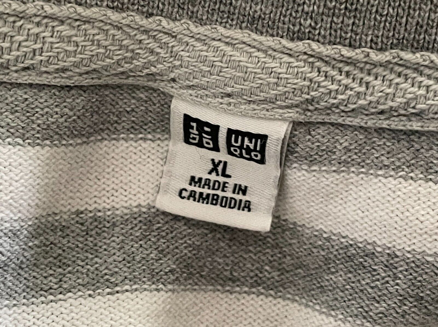 UNIQLO Mens T-Shirt XXL Grey Marl & White Stripe Short Sleeve Tee 2XL