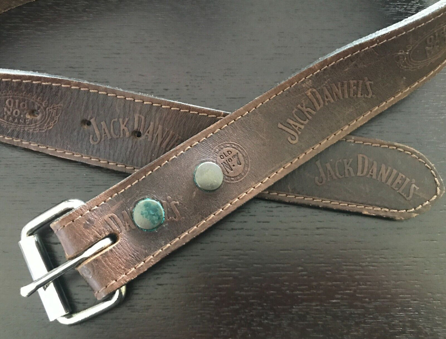 Mens LEATHER Belt Brown "Jack Daniels Old No 7 " Size XS To Fit Waist 68 - 80cm
