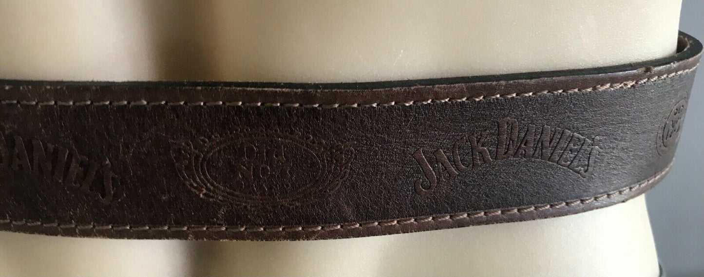 Mens LEATHER Belt Brown "Jack Daniels Old No 7 " Size XS To Fit Waist 68 - 80cm