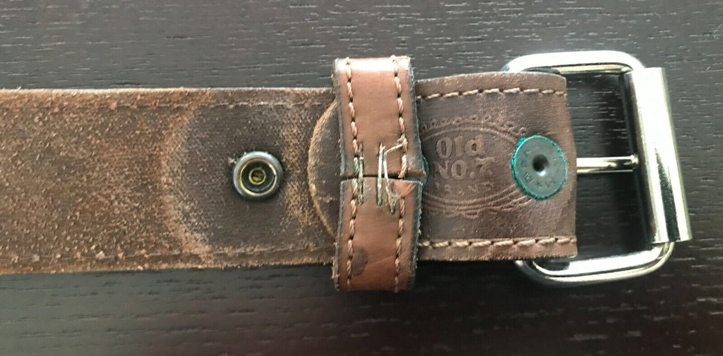 Mens LEATHER Belt Brown "Jack Daniels Old No 7 " Size XS To Fit Waist 68 - 80cm