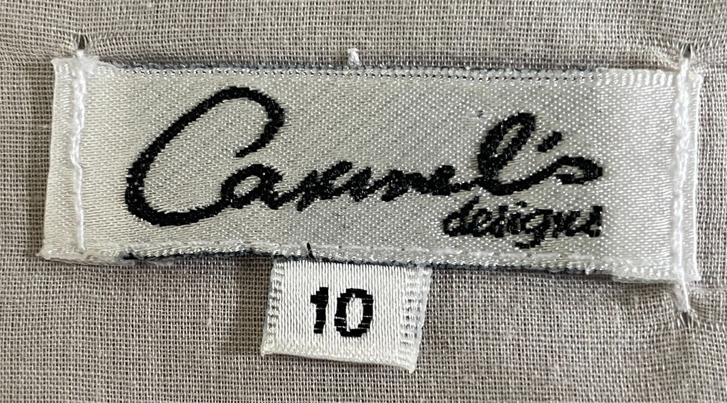 CARMEL'S DESIGNS Taupe Shift Dress Size 10 Sleeveless Pockets Cotton/Silk Lined