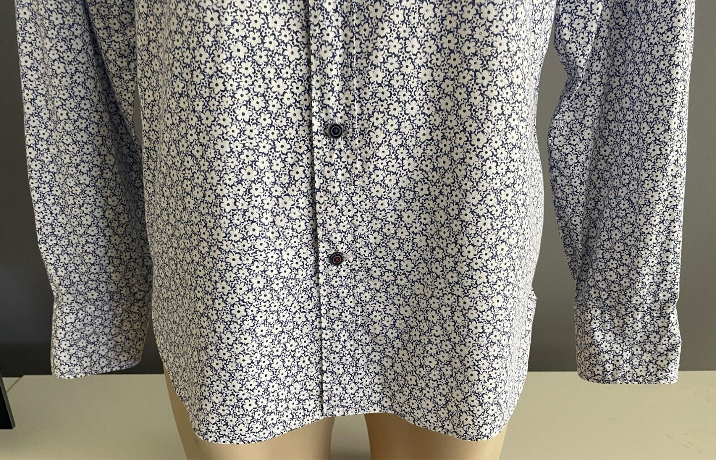 MJB M J BALE White Blue Floral Print Shirt Mens Size M Long Sleeve Cotton