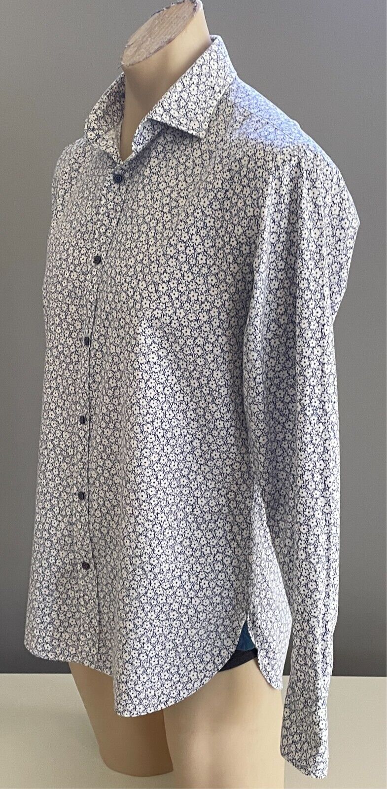 MJB M J BALE White Blue Floral Print Shirt Mens Size M Long Sleeve Cotton