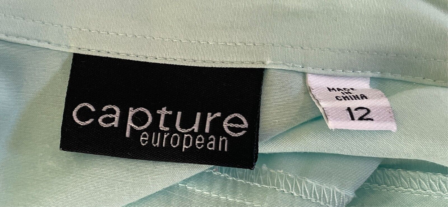 CAPTURE EUROPEAN Shirt Blouse Mint Green Size 12 Long Adjustable Sleeves