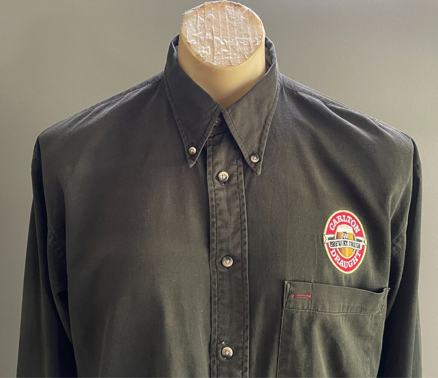 CARLTON DRAUGHT Shirt Very Dark Green Long Sleeve Shirt Mens Size M Cotton Logo