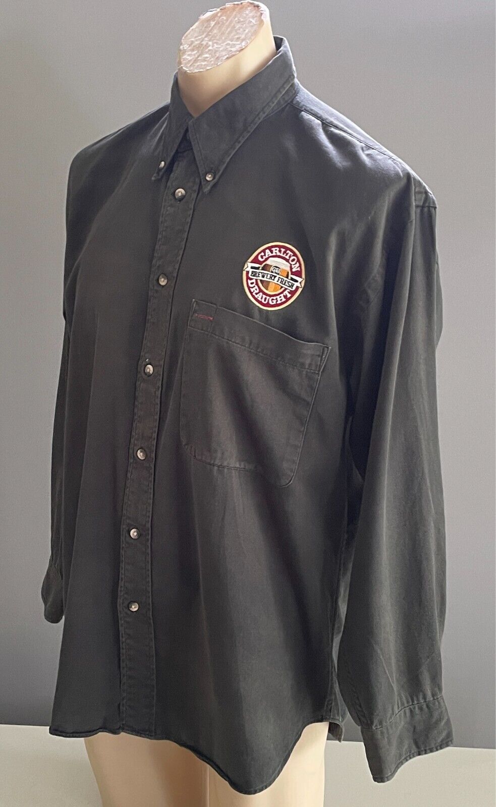 CARLTON DRAUGHT Shirt Very Dark Green Long Sleeve Shirt Mens Size M Cotton Logo