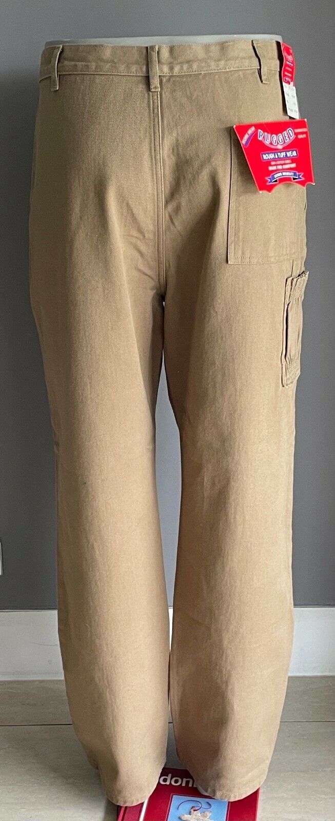 RUGGED Ruff & Tough Wear Brown Khaki Trousers Mens Work Pants Size 117cm ST NEW