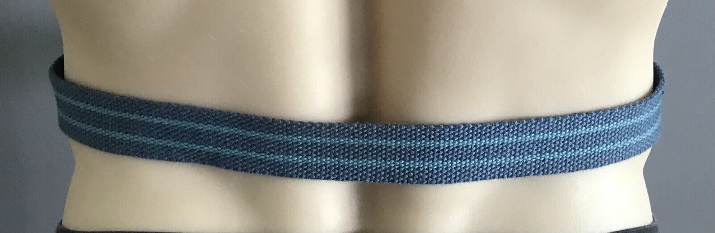 CANVAS Belt Blue & Green Stripe Thick Tan Pleather Trim Mens Size 44