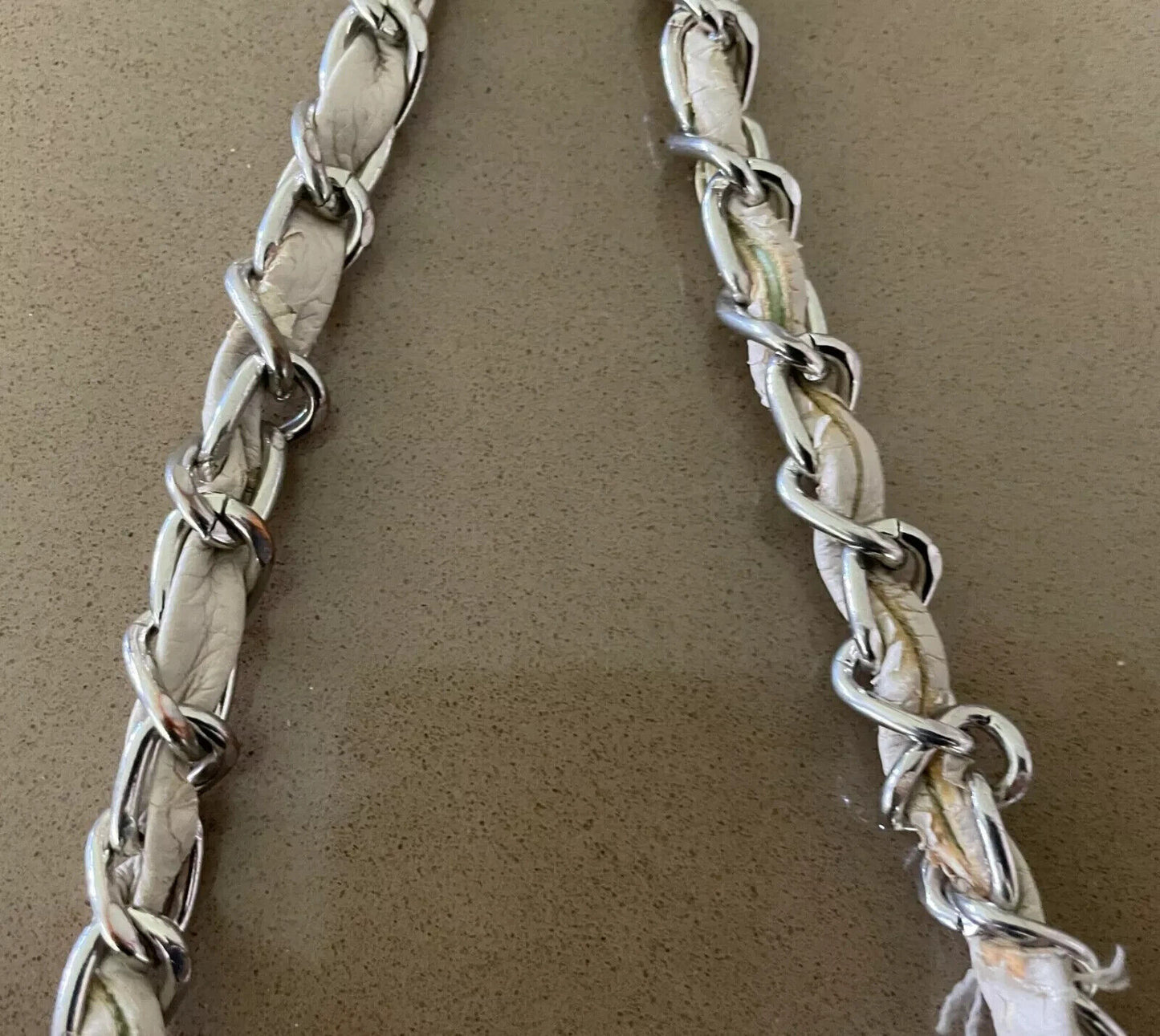 Replacement Shoulder Strap Silver METAL Chain & Beige Pleather Bag 110 cm length