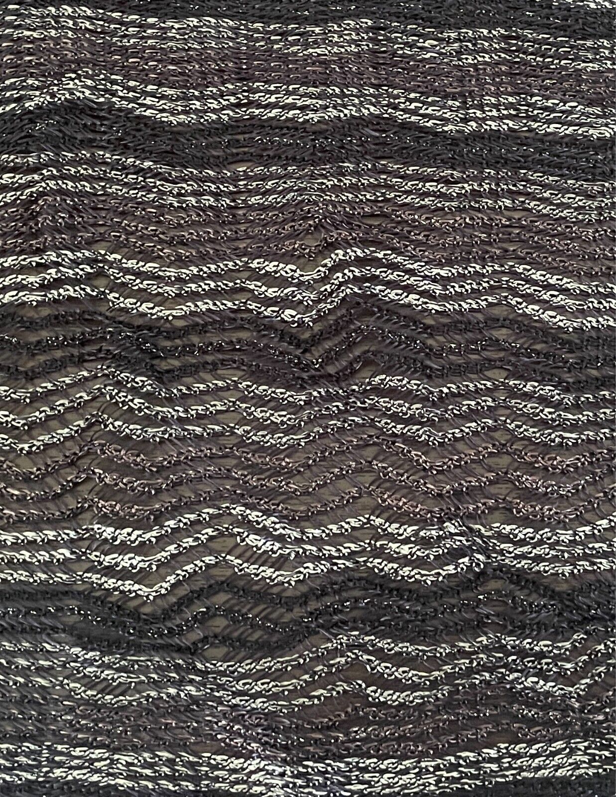 Neck SCARF Black, Grey & Silver Thread Zig Zag Pattern Rectangle Fringed Trim