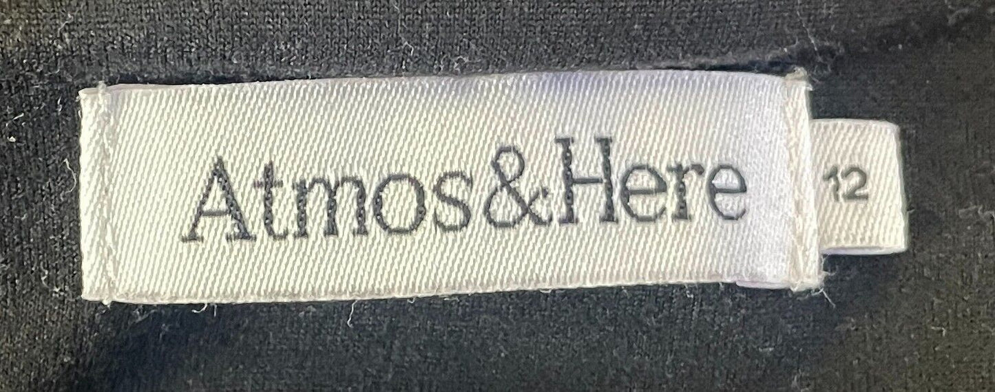 ATMOS & HERE Black Bodysuit Size 12 Short Sleeve V-Neck Stretch Fabric Thong Cut