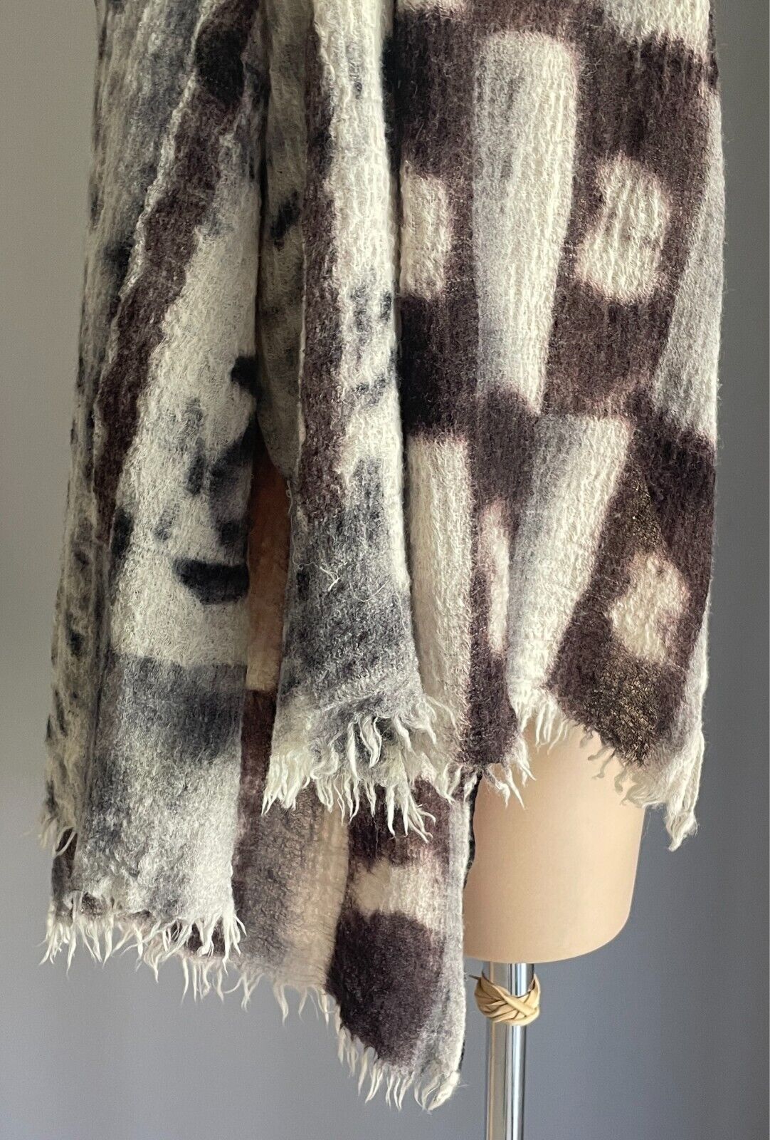 Wool Neck SCARF Brown Black Grey Off White Rectangle Fringe Velour Edge 66x200cm