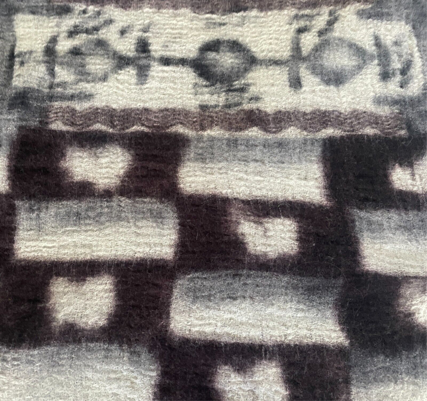 Wool Neck SCARF Brown Black Grey Off White Rectangle Fringe Velour Edge 66x200cm