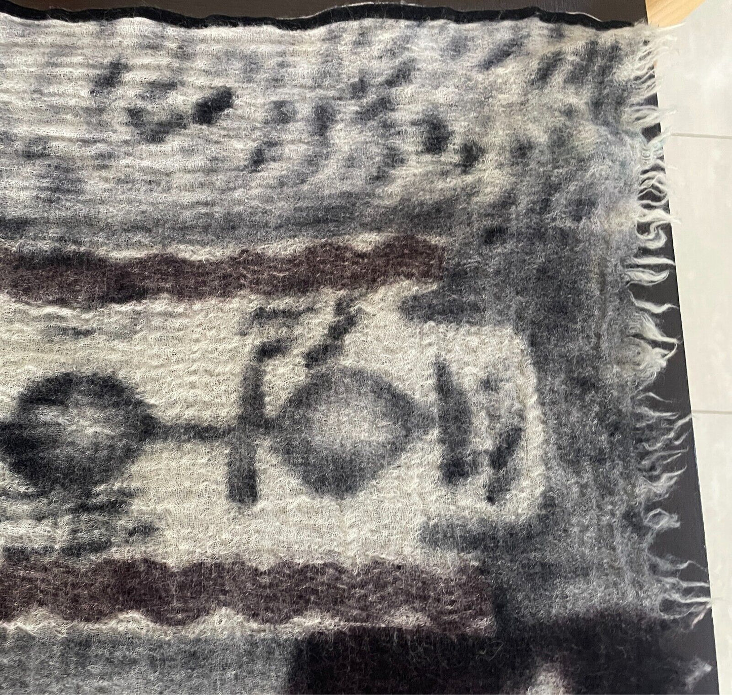 Wool Neck SCARF Brown Black Grey Off White Rectangle Fringe Velour Edge 66x200cm