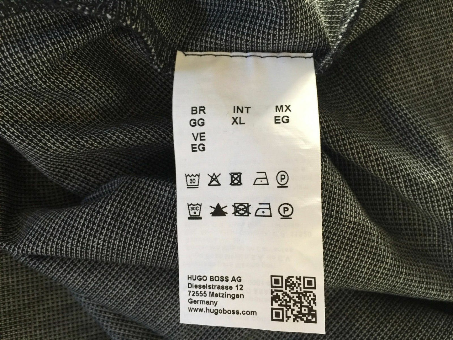 Mens Polo Shirt HUGO BOSS Navy & Grey Long Sleeve Reg Fit Size XL Button Up