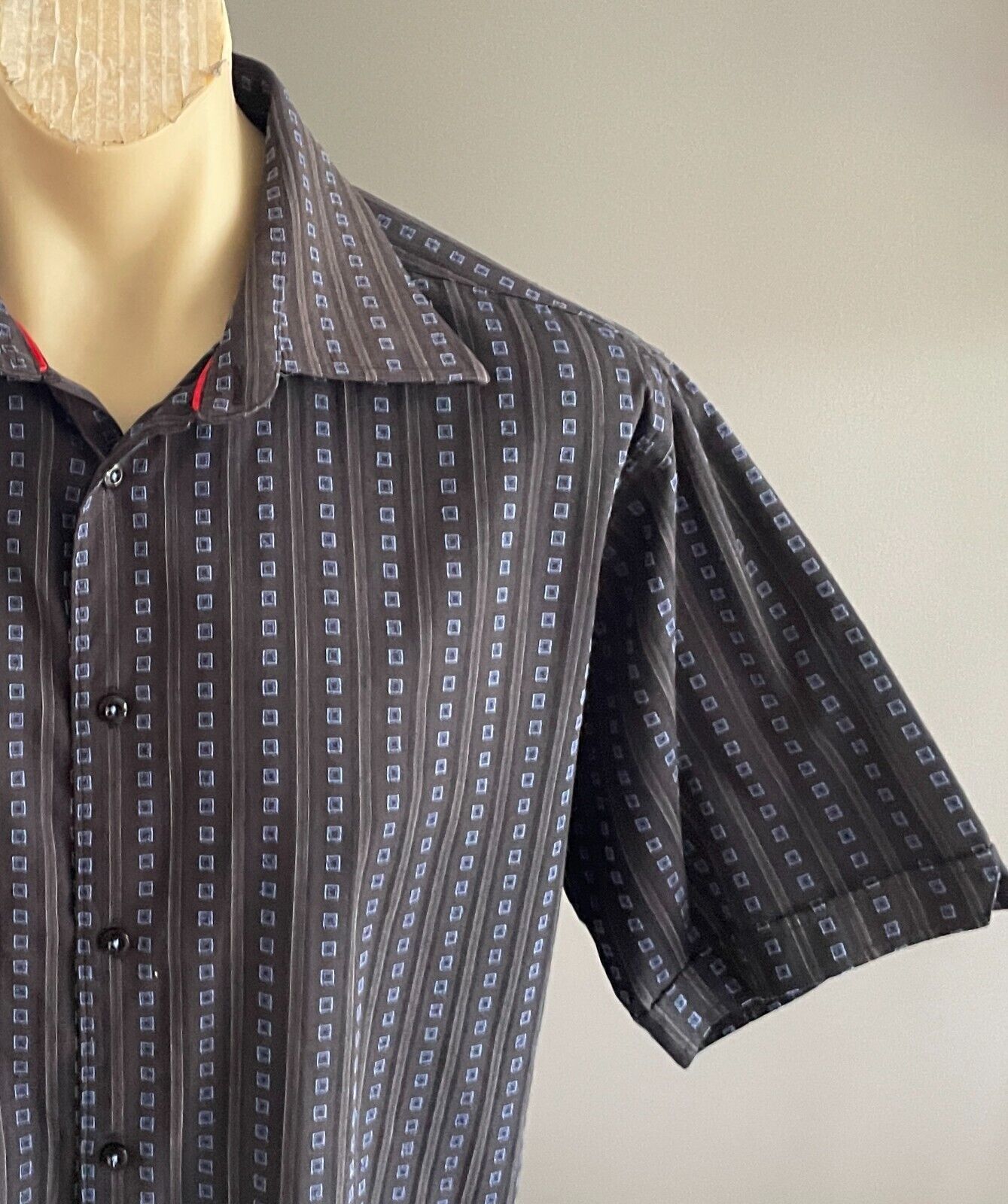 PIERRE CARDIN Originals Shirt Short Sleeve Button Black Grey Blue Print Mens XL