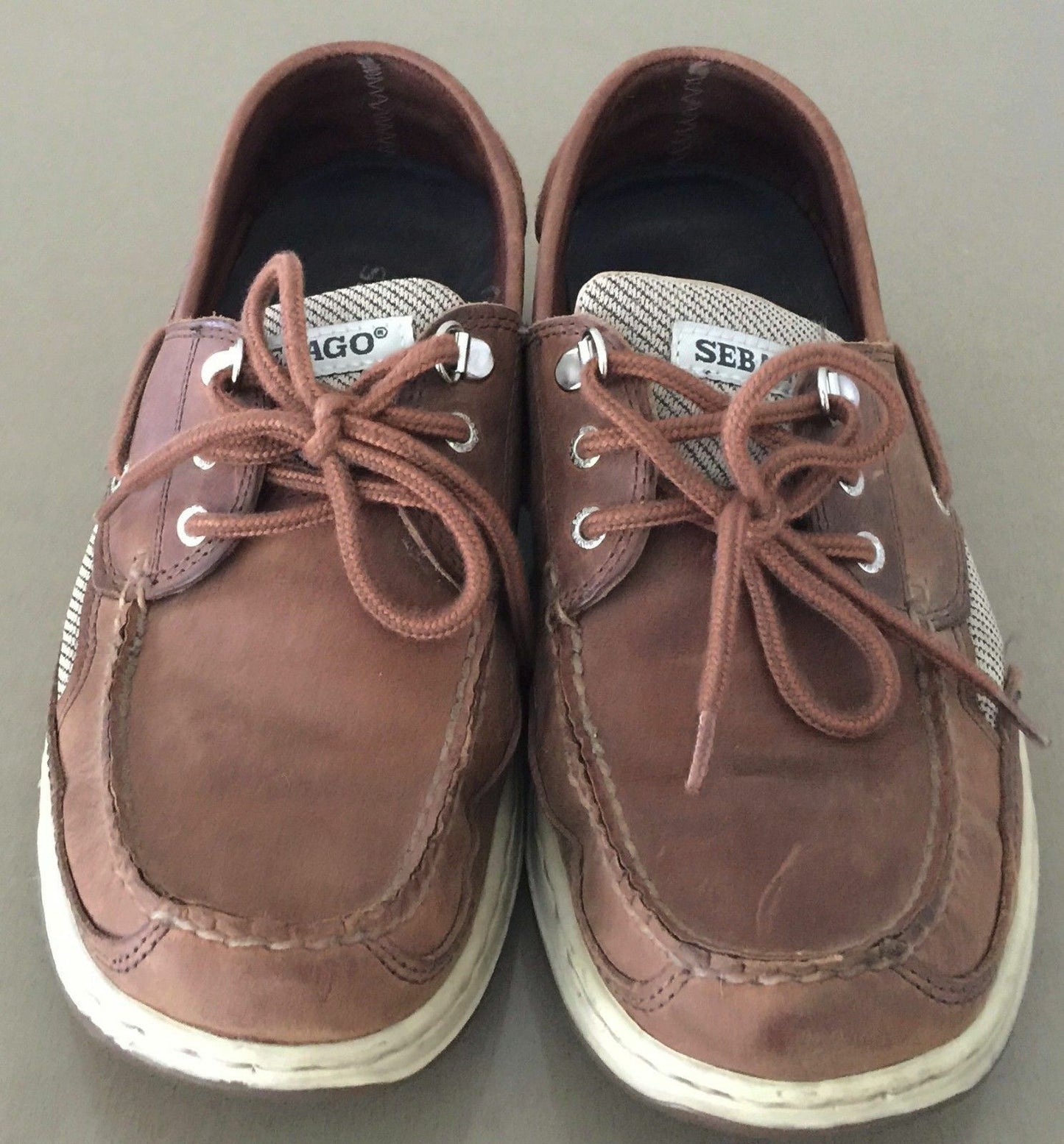 MARINE GRIP SEBAGO "Clovehitch ll" Boat Shoes Tan Leather Mens Size US 8.5W