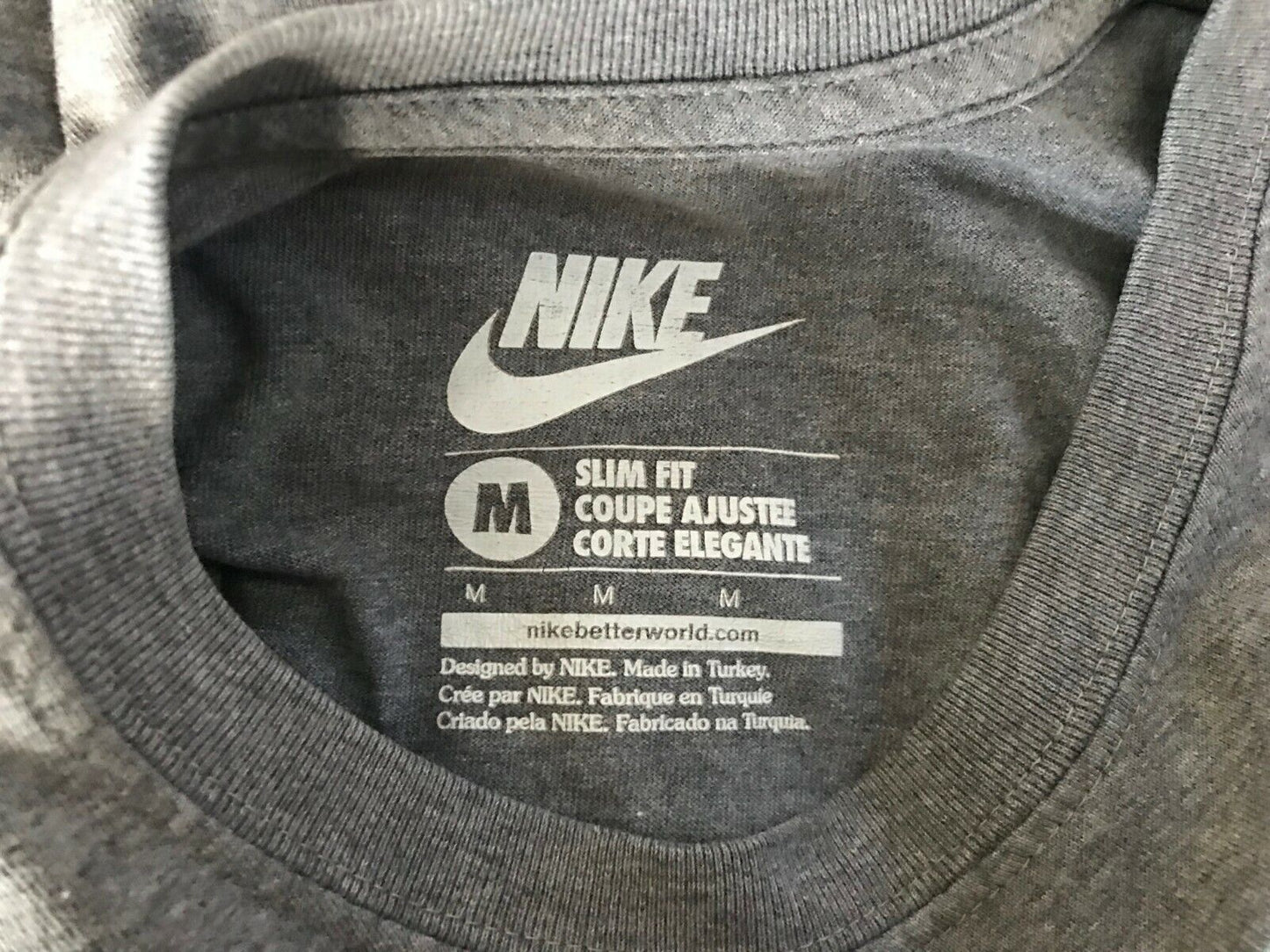 Mens T-Shirt NIKE Grey " Run the Earth " Slim Short Sleeve Sport Gym Tee Size M