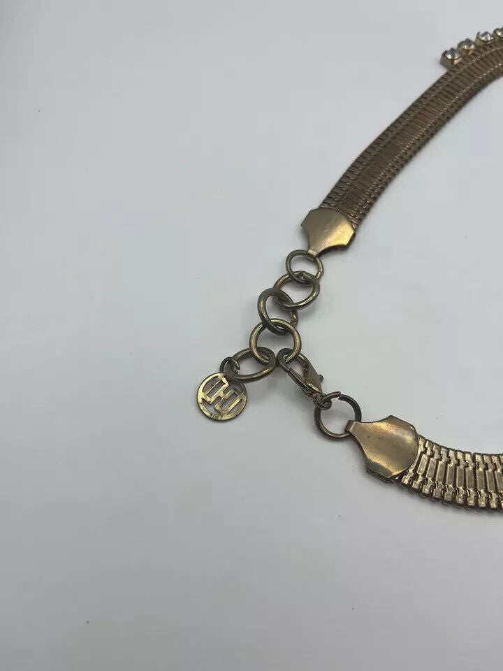 Women's Fashion Statement Long Chunky Gold Toned With Clear Rhinestone Accents