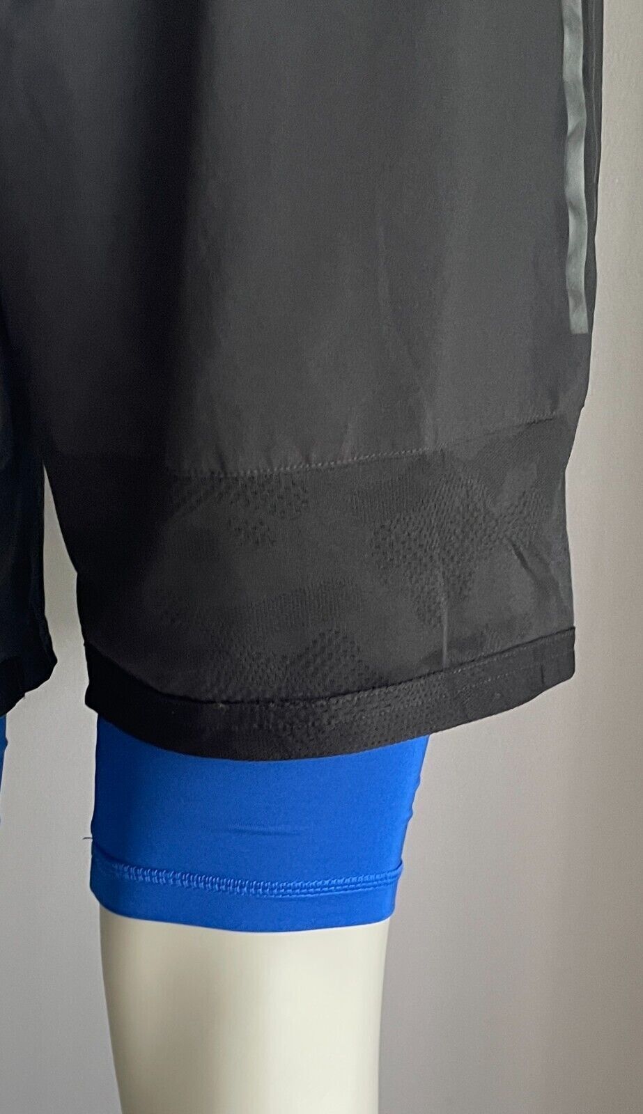 ADIDAS Shorts Black Elastic Drawstring Waist Built in Blue Tights Mens Size L