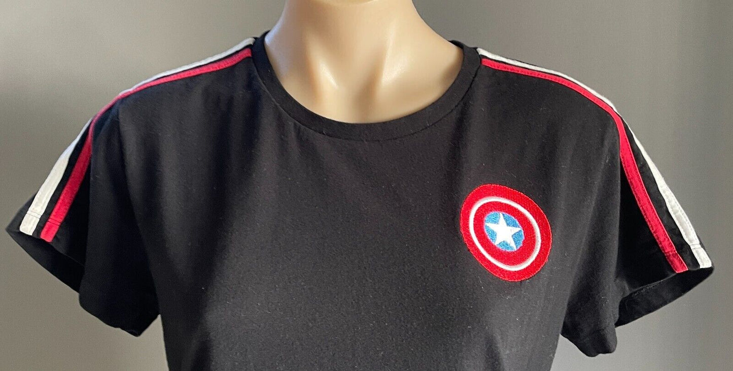MARVEL Black "Captain America" T-Shirt Short Sleeves Stretch Tee Size L