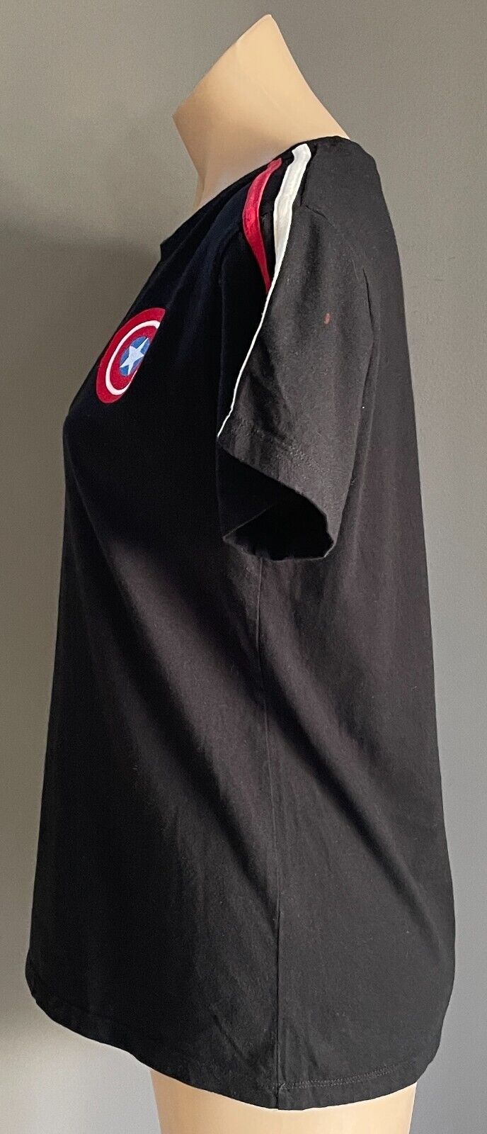 MARVEL Black "Captain America" T-Shirt Short Sleeves Stretch Tee Size L
