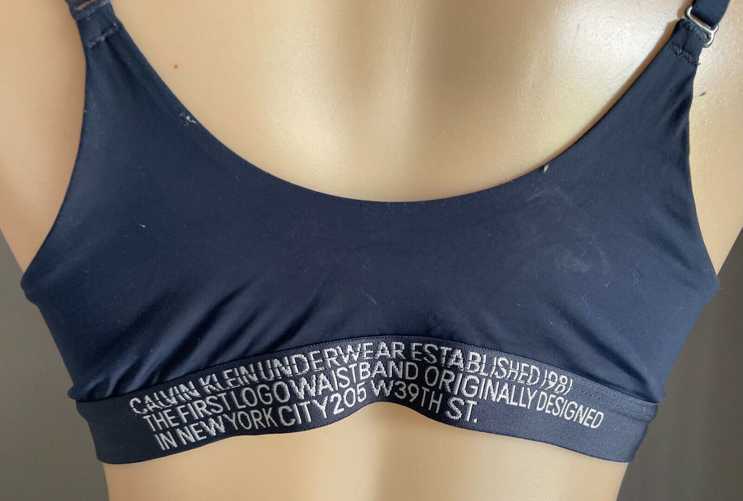CALVIN KLEIN Crop Bra 10 Navy Blue Wireless Smooth Cup Top Ladies Size 10