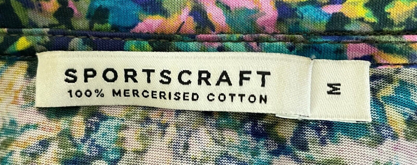 SPORTSCRAFT Coloured Floral 3/4 Sleeve Top Size M 12 Mercerised Stretch Cotton