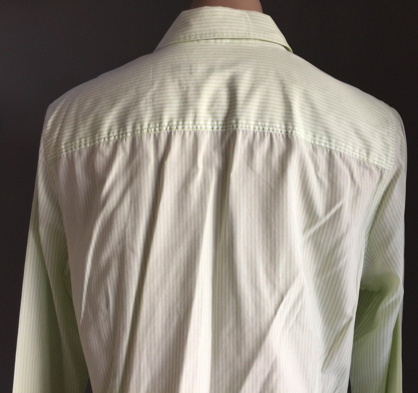 SPORTSCRAFT Shirt Lime Green & White Stripe Long Sleeve Button Up Ladies Size 16