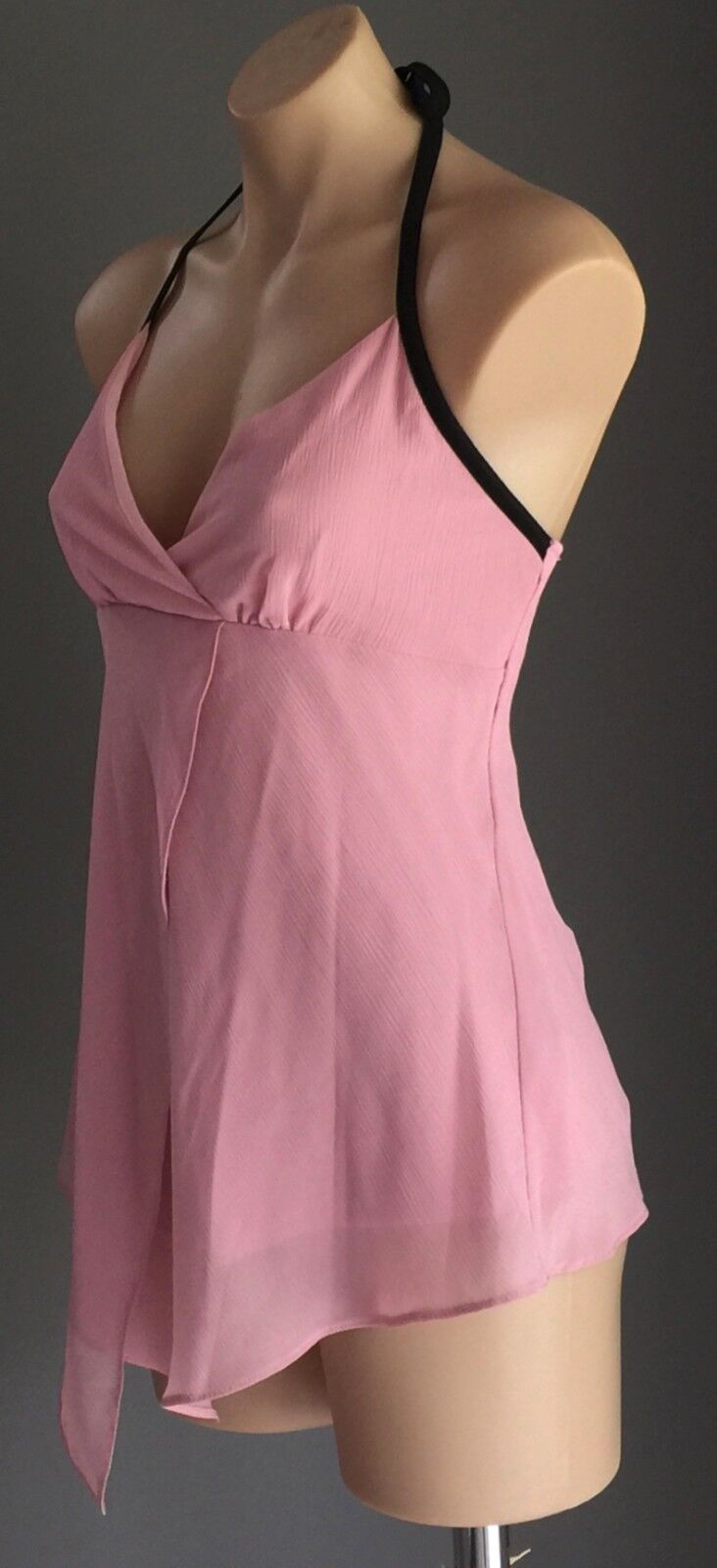 CKM Top Pink Halter Neck Asymmetrical Hem Blouse Ladies Size XL 12 NEW