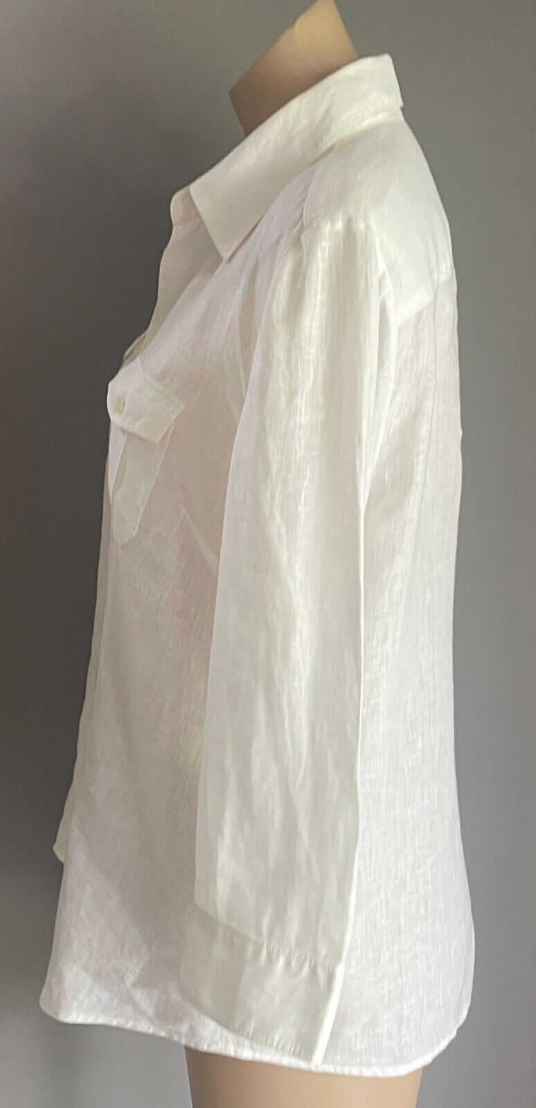 SPORTSCRAFT Shirt Button Up White Linen 3/4 Sleeve Ladies Size 14 Chest Pockets