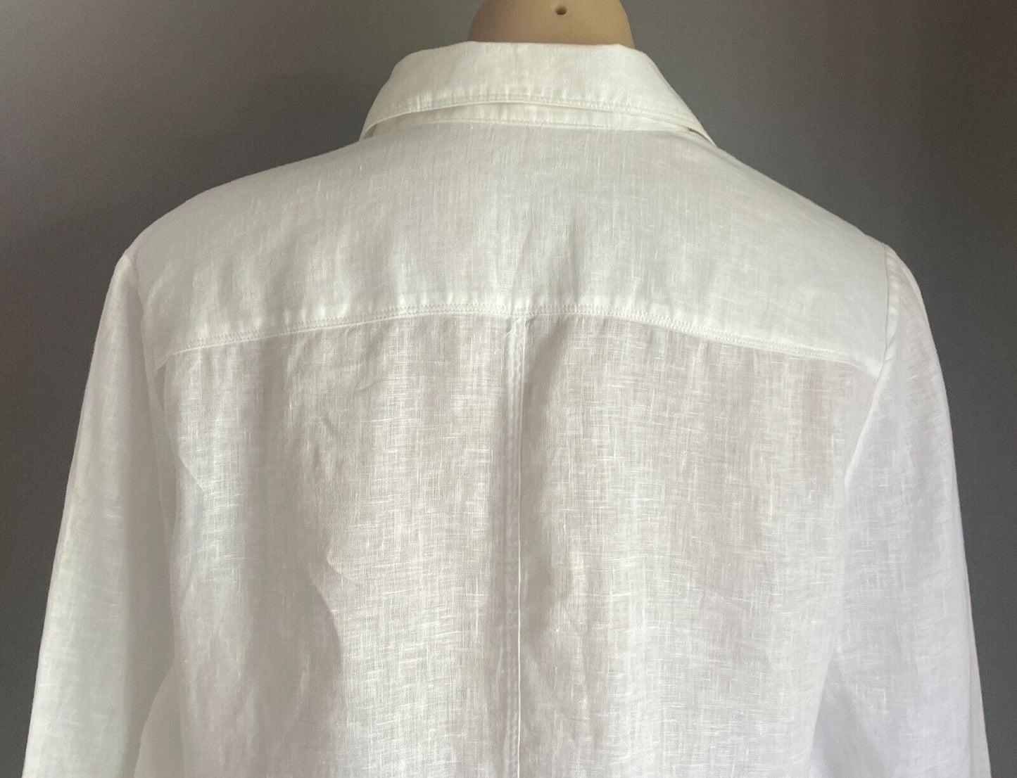 SPORTSCRAFT Shirt Button Up White Linen 3/4 Sleeve Ladies Size 14 Chest Pockets