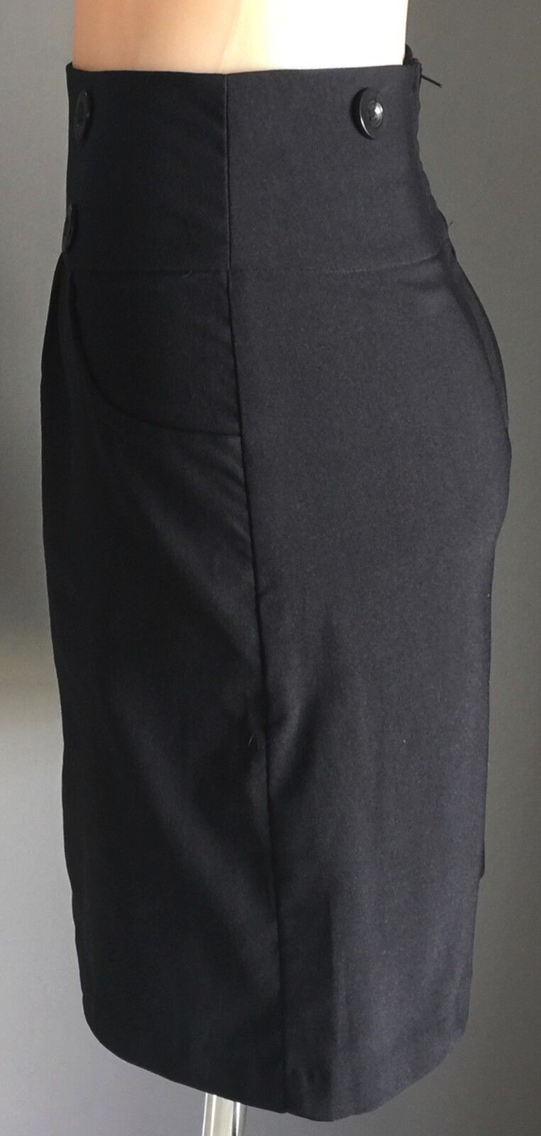 ALLY Skirt Black Stretch Pencil Straight Big Buttons Ladies Size 8 1940's Look