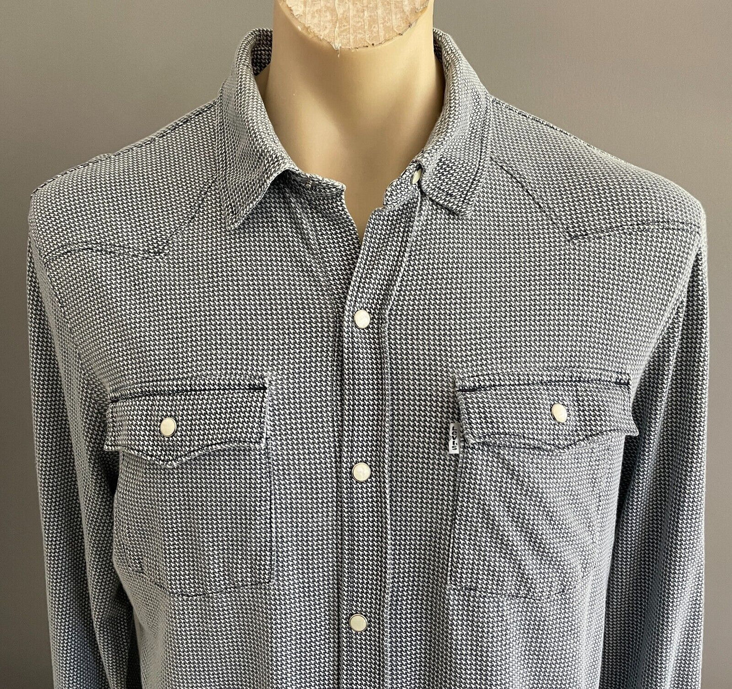 LEVI'S Shirt Navy & White Houndstooth Long Sleeve Button Up Mens Size L LEVIS