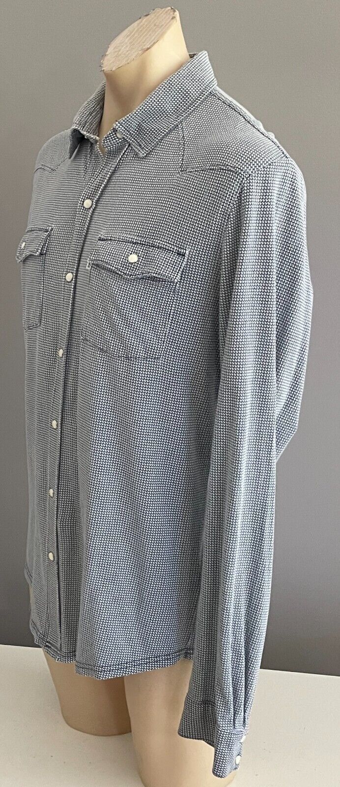 LEVI'S Shirt Navy & White Houndstooth Long Sleeve Button Up Mens Size L LEVIS